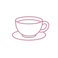 Outline of a teacup and saucer on a white background