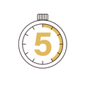 Black and gold stopwatch with the number 5 on a white background