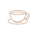 Outline of a teacup and saucer on a white background