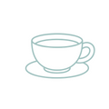 Outline of a teacup and saucer on a white background