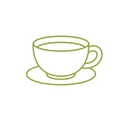 Outline of a teacup and saucer on a white background