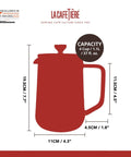 Dimensions and capacity details on a white background, featuring La Cafétière branding.