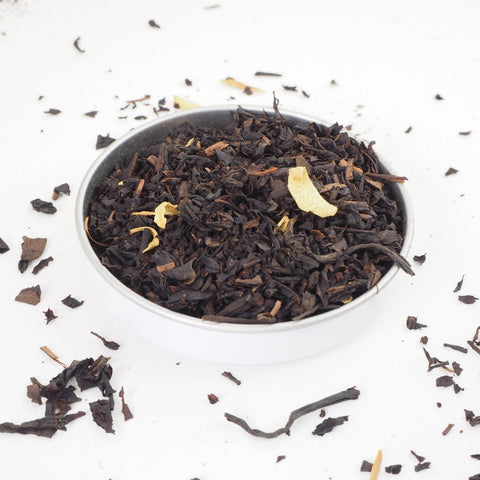 This is Orange Blossom Oolong Loose Leaf Tea from Teaspoon Tea Co.  Oolong tea is halfway between Green tea and black tea, this tea is a large leaf with Orange blossom added giving it a strong orange taste.  This speciality tea is definitely worth a try. 