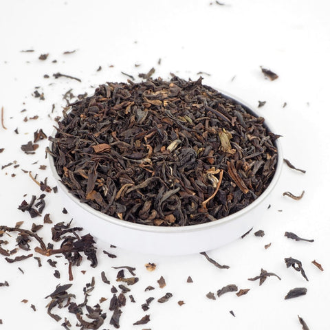 This is Russian Caravan Loose Leaf Tea from Teaspoon Tea Co.  This malty black tea blend is seen here with its large multitone leaves from light brown to black.  There is a slight smokiness to this loose tea, not that you'll know from the photo.  A great alternative to English Breakfast Tea